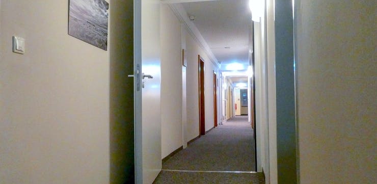 A typical corridor in a hotel